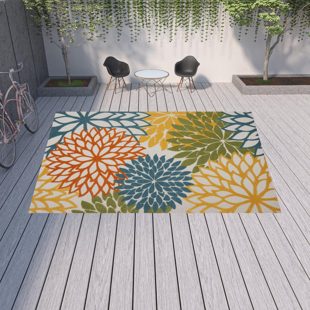 Homeroots 12' X 15' Turquoise Floral Non Skid Indoor Outdoor Area Rug  Polypropylene 479767