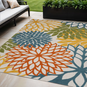 HomeRoots 5' Vibrant Blue and Yellow Indoor Outdoor Area Rug - Durable, Stain-Resistant, Stylish Comfort for All Spaces 479775