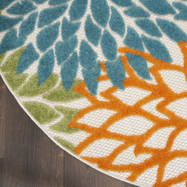 HomeRoots 5' Vibrant Blue and Yellow Round Area Rug for Indoor/Outdoor Use – Durable, Stylish, Easy Care! 479776