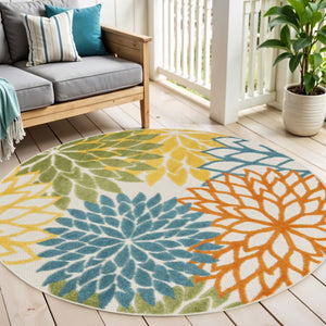 HomeRoots 5' Vibrant Blue and Yellow Round Area Rug for Indoor/Outdoor Use – Durable, Stylish, Easy Care! 479776