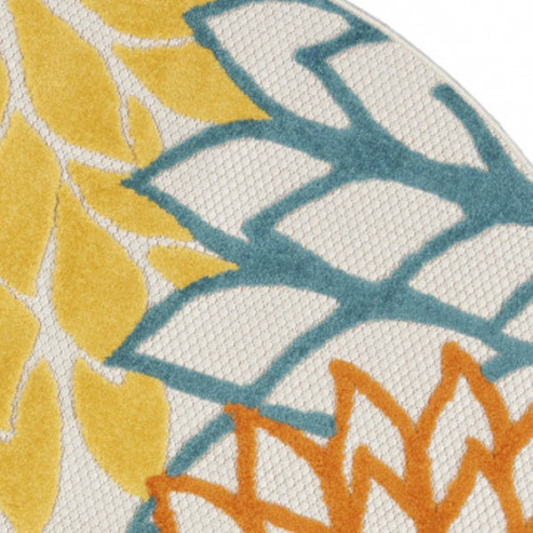 HomeRoots 5' Vibrant Blue and Yellow Round Area Rug for Indoor/Outdoor Use – Durable, Stylish, Easy Care! 479776