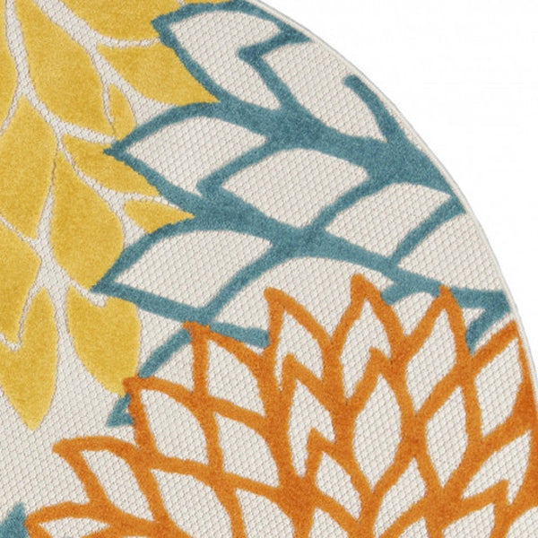 HomeRoots 5' Vibrant Blue and Yellow Round Area Rug for Indoor/Outdoor Use – Durable, Stylish, Easy Care! 479776