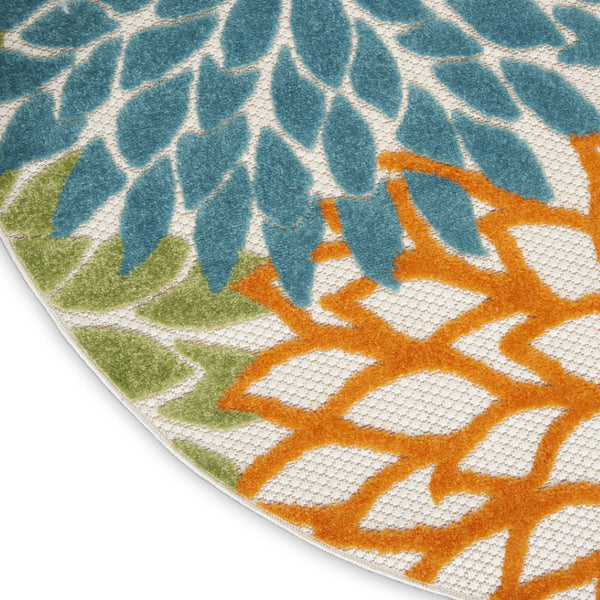HomeRoots 5' Vibrant Blue and Yellow Round Area Rug for Indoor/Outdoor Use – Durable, Stylish, Easy Care! 479776