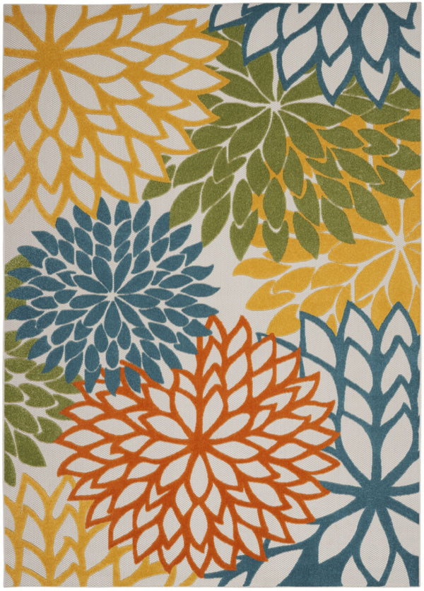 HomeRoots 8' X 11' Vibrant Blue and Yellow Area Rug – Indoor/Outdoor Floral Design for High-Traffic Spaces 479779