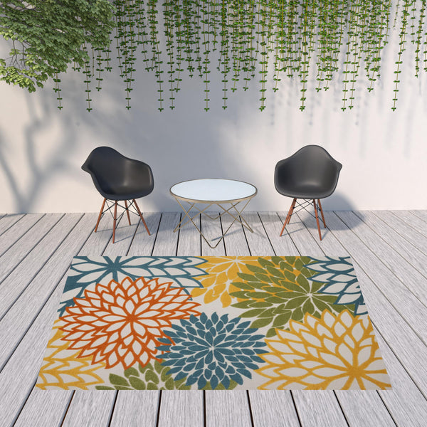 Homeroots 8' X 11' Turquoise Floral Non Skid Indoor Outdoor Area Rug  Polypropylene 479779