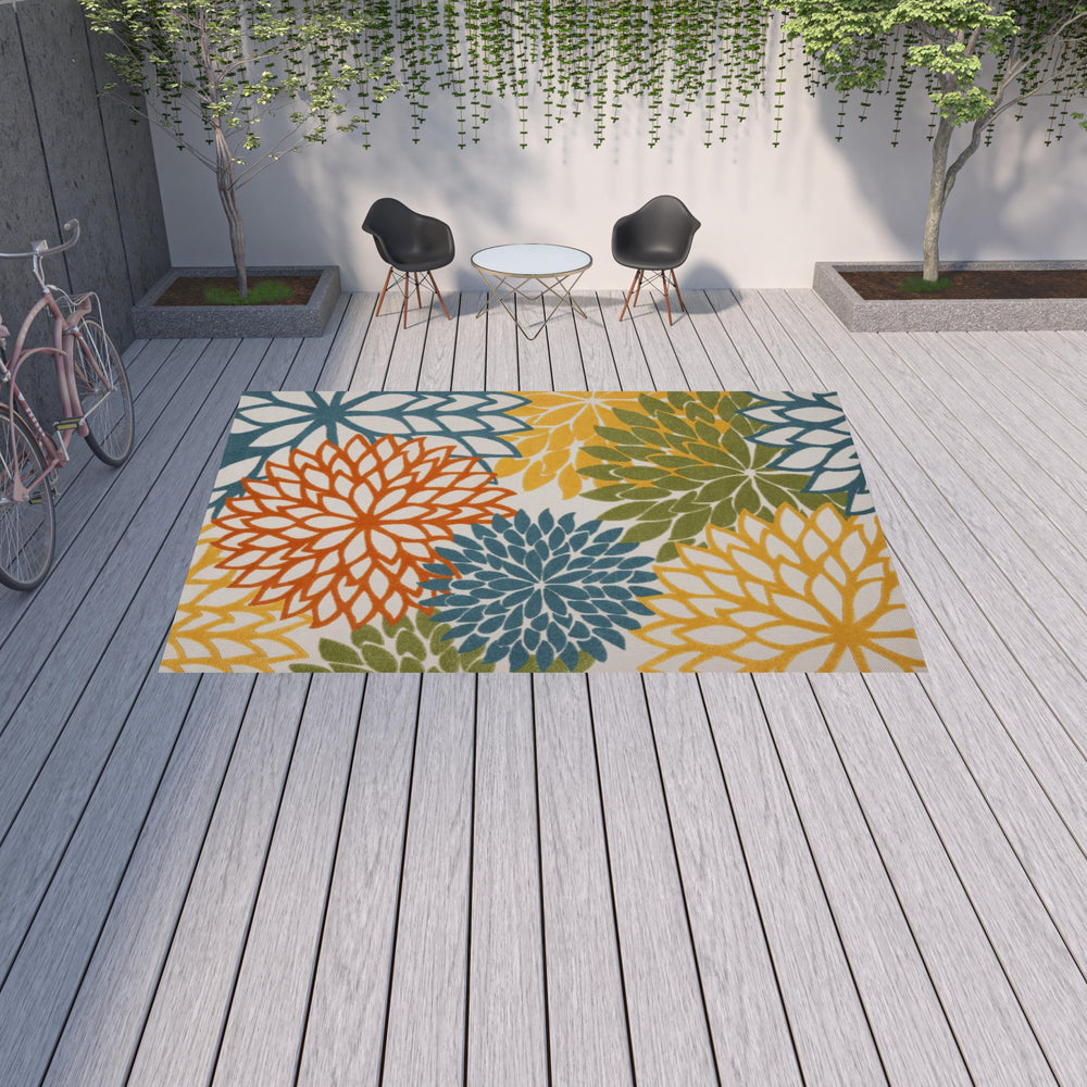 Homeroots 10' X 13' Turquoise Floral Non Skid Indoor Outdoor Area Rug  Polypropylene 479781