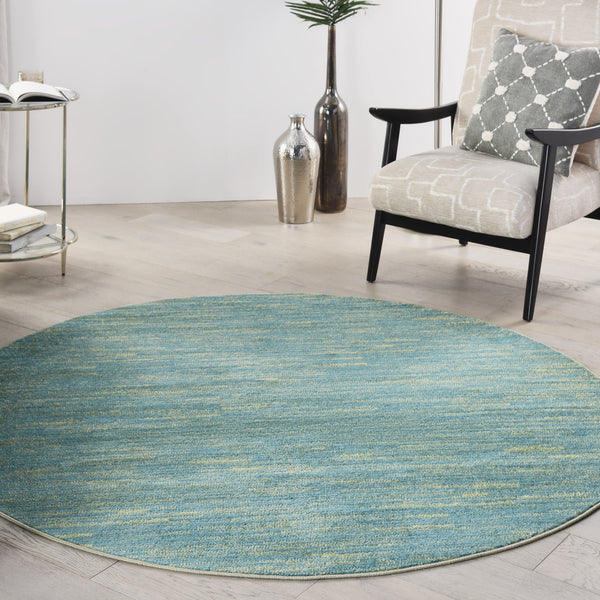 Homeroots 6' X 6' Blue And Green Round Striped Non Skid Indoor Outdoor Area Rug  Polypropylene 479795
