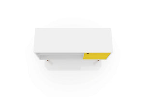 English Elm Liberty 43" TV Stand with Splayed Solid Wood Legs, Wire Management, Open Shelves & Concealed Storage Yellow+White B365P398332