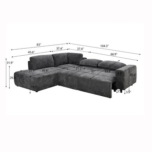 English Elm Sleeper Sectional with Storage Chaise Tufted Chenille Pull Out Sofa Bed Living Room Dark Grey W1417S00218