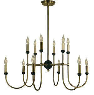Framburg 12-light Elegant Mixed Metal Nicole Chandelier - Handmade U.S. Design For Timeless Sophistication Antique Brass With Matte Black Metal 4798 Ab/Mblack