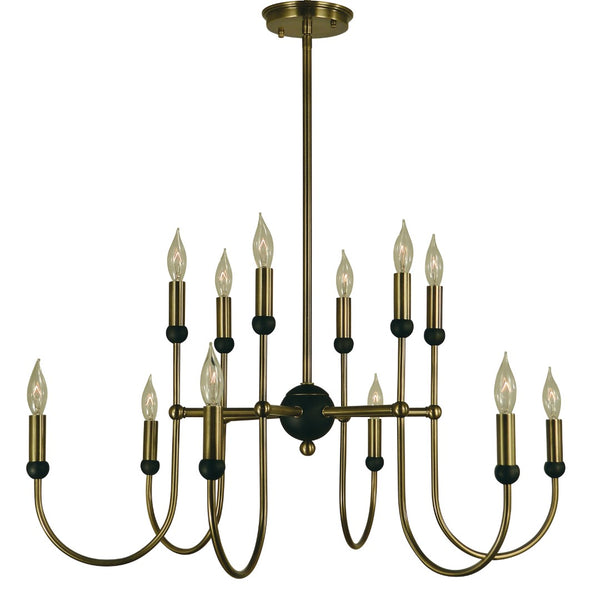 Framburg 12-light Elegant Mixed Metal Nicole Chandelier - Handmade U.S. Design For Timeless Sophistication Antique Brass With Matte Black Metal 4798 Ab/Mblack