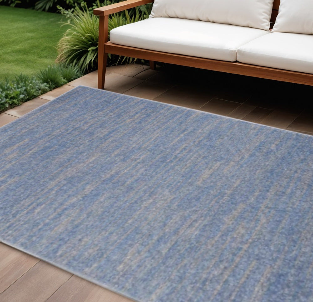 HomeRoots 9' x 12' Blue & Gray Striped Area Rug - Versatile Indoor/Outdoor Design for Stylish Spaces & Durability 479801
