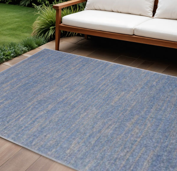 HomeRoots 9' x 12' Blue & Gray Striped Area Rug - Versatile Indoor/Outdoor Design for Stylish Spaces & Durability 479801