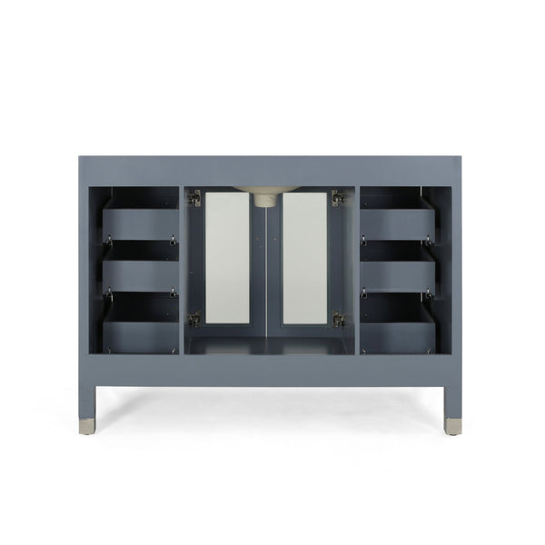English Elm Christopher Knight Home® - 48'' Cabinet Grey Acacia Wood 48” Vanity with Frosted Glass Doors, 6 Soft-Close Drawers, No Top (96) 65596.00GRY