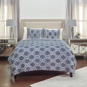 Homeroots Indigo Queen 100% Cotton 300 Thread Count Machine Washable Down Alternative Comforter  100% Cotton 479841