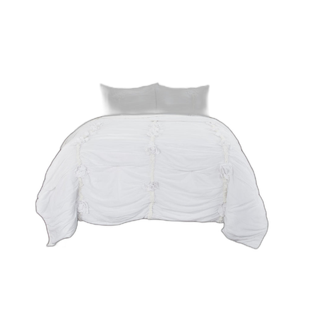 Homeroots White Queen 100% Cotton 300 Thread Count Machine Washable Down Alternative Comforter   479850