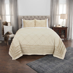 HomeRoots Ivory Kantha Quilt Set - King Size, Artisan-Crafted Cotton, Lightweight for All-Season Comfort & Style 479869