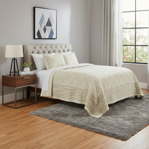 HomeRoots Ivory Kantha Quilt Set - King Size, Artisan-Crafted Cotton, Lightweight for All-Season Comfort & Style 479869