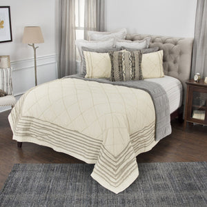 HomeRoots Ivory Kantha Quilt Set - King Size, Artisan-Crafted Cotton, Lightweight for All-Season Comfort & Style 479869