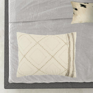 HomeRoots Ivory Geometric Queen Quilt - Luxurious All-Season Comfort, Soft Cotton, Elegant Design for Your Bedroom 479872