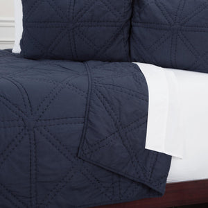 HomeRoots Set of Three Indigo Geometric King Quilt - Soft Cotton, Versatile Bedding for Modern Décor 479891