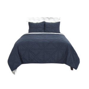 HomeRoots Set of Three Indigo Geometric King Quilt - Soft Cotton, Versatile Bedding for Modern Décor 479891