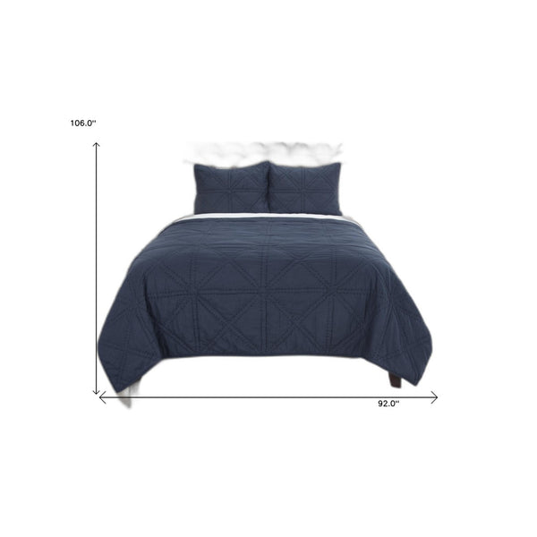 HomeRoots Set of Three Indigo Geometric King Quilt - Soft Cotton, Versatile Bedding for Modern Décor 479891
