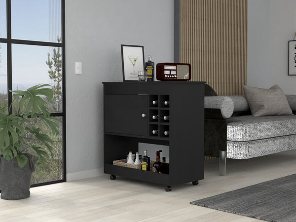 Homeroots Black Rolling Bar Cart With Wine Storage  Particle Board 479895