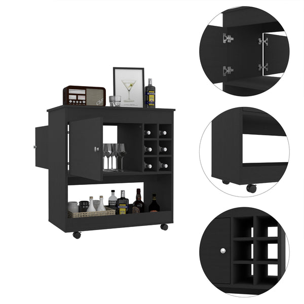 Homeroots Black Rolling Bar Cart With Wine Storage  Particle Board 479895