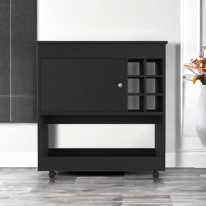 Homeroots Black Rolling Bar Cart With Wine Storage  Particle Board 479895