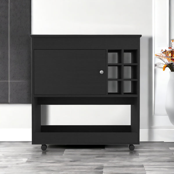 Homeroots Black Rolling Bar Cart With Wine Storage  Particle Board 479895