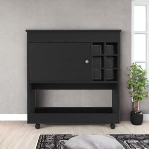 Homeroots Black Rolling Bar Cart With Wine Storage  Particle Board 479895