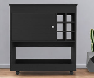 HomeRoots Black Rolling Bar Cart - Stylish Wine Storage Solution with Smooth Casters for Effortless Mobility 479895