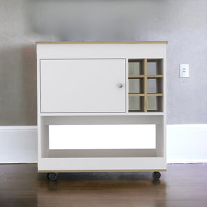 Homeroots Brown And White Rolling Bar Cart With Wine Storage  Particle Board 479896