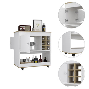 Homeroots Brown And White Rolling Bar Cart With Wine Storage  Particle Board 479896