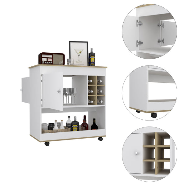 Homeroots Brown And White Rolling Bar Cart With Wine Storage  Particle Board 479896