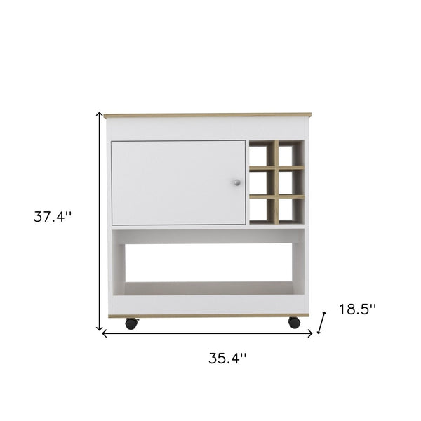 HomeRoots Brown Rolling Bar Cart with Wine Storage, Modern Design, Easy Mobility & Stylish Display for Entertaining 479896