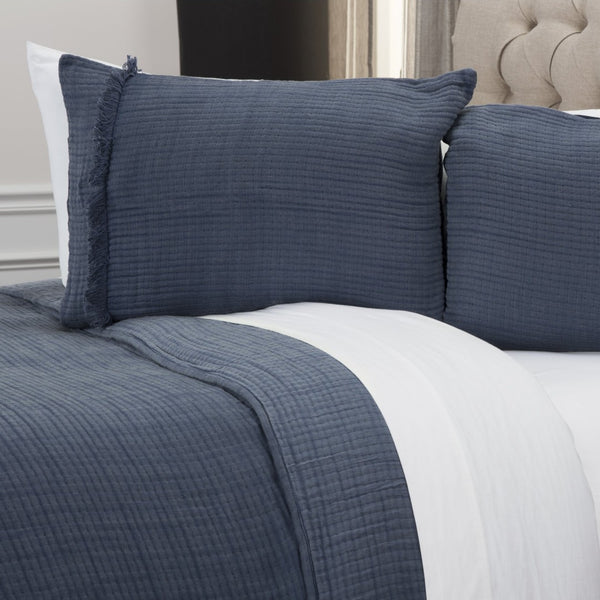 HomeRoots Indigo Checkered King Quilt - Luxurious All-Season Comfort, Elegant Design, Perfect for Any Bedroom Style 479899
