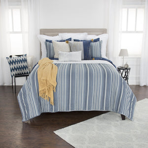 HomeRoots Blue Timeless King Quilt – Premium Cotton, 300 TC, Classic Stripes, All-Season Comfort & Easy Care! 479905