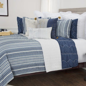 HomeRoots Blue Timeless King Quilt – Premium Cotton, 300 TC, Classic Stripes, All-Season Comfort & Easy Care! 479905