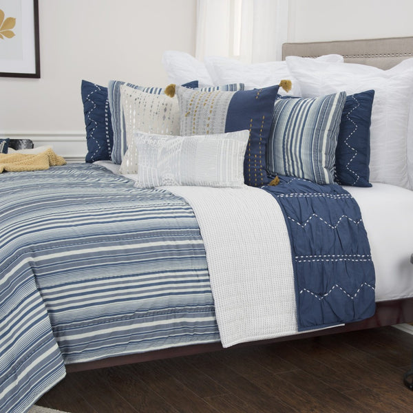 HomeRoots Blue Timeless King Quilt – Premium Cotton, 300 TC, Classic Stripes, All-Season Comfort & Easy Care! 479905