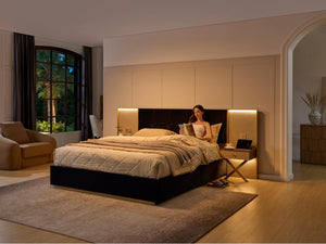 English Elm Luxurious King Velvet Platform Bed with Tufted Headboard Integrated Nightstands Led Lamps W1793S00038
