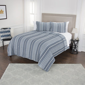 HomeRoots Blue Striped Queen Quilt - Timeless Comfort & Style, Soft Cotton, All-Season Warmth, Easy Care! 479907