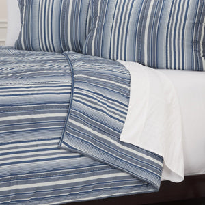 HomeRoots Blue Striped Queen Quilt - Timeless Comfort & Style, Soft Cotton, All-Season Warmth, Easy Care! 479907