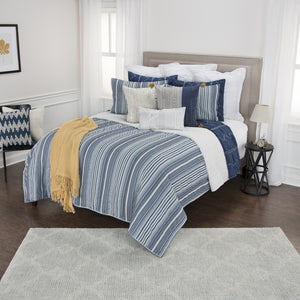HomeRoots Blue Striped Queen Quilt - Timeless Comfort & Style, Soft Cotton, All-Season Warmth, Easy Care! 479907