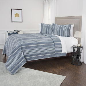 HomeRoots Blue Striped Queen Quilt - Timeless Comfort & Style, Soft Cotton, All-Season Warmth, Easy Care! 479907