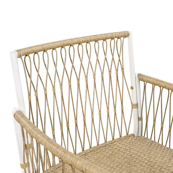 English Elm Topmax Outdoor Acacia Wood Dining Set with Six Pe Wicker Arm Chairs for Backyard SP100033AAN