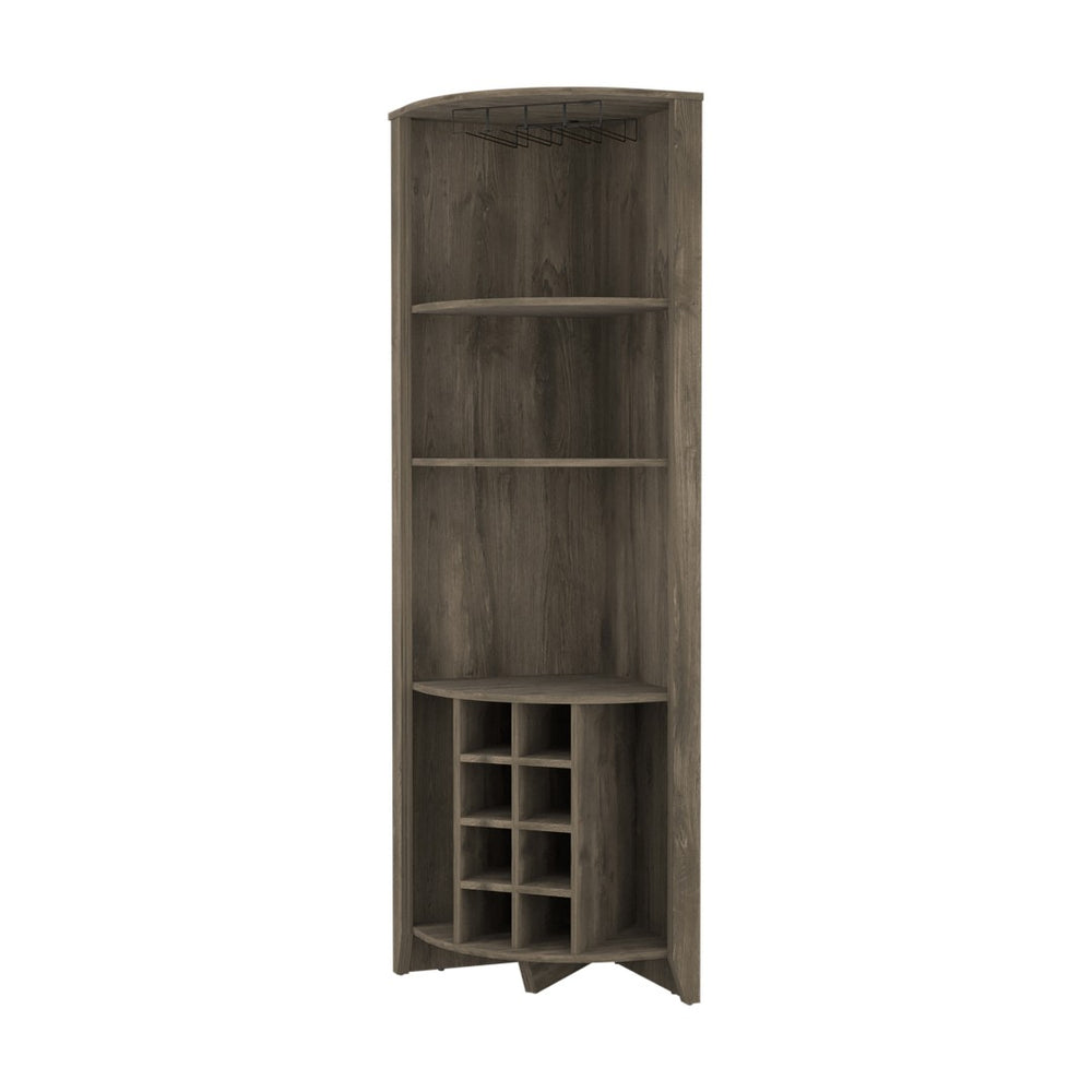 HomeRoots 71" Dark Brown Wood Corner Bar Cabinet - Stylish Corner Storage for Wine, Glassware & Accessories 479912