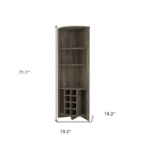 HomeRoots 71" Dark Brown Wood Corner Bar Cabinet - Stylish Corner Storage for Wine, Glassware & Accessories 479912