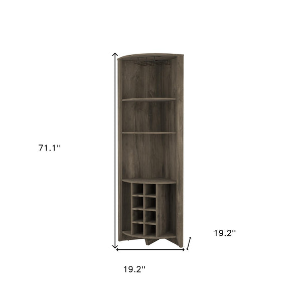 HomeRoots 71" Dark Brown Wood Corner Bar Cabinet - Stylish Corner Storage for Wine, Glassware & Accessories 479912